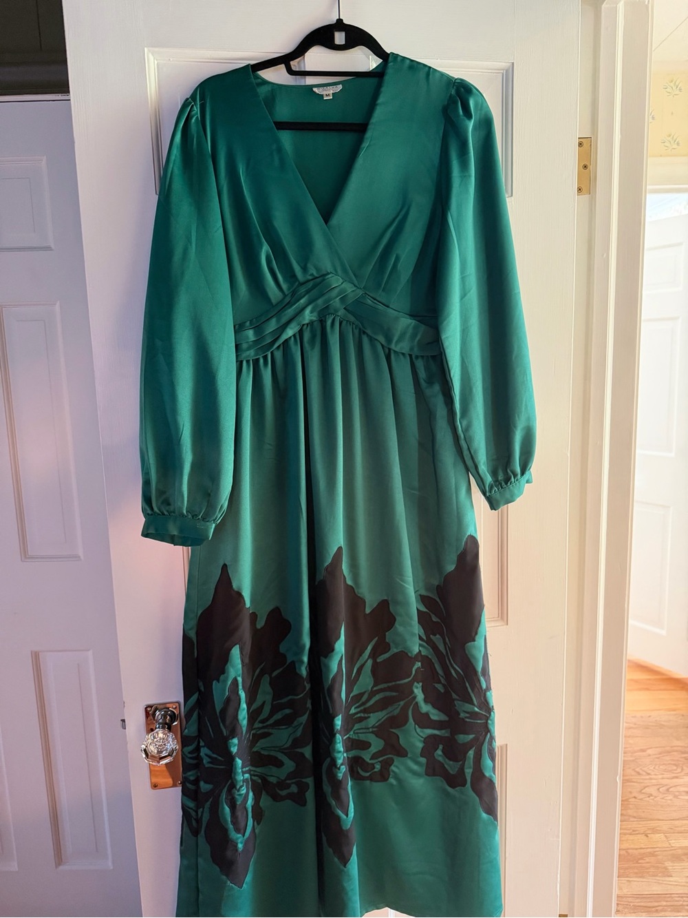 Anthropologie Emerald Green Floral-Print Long Sleeve Maxi Dress